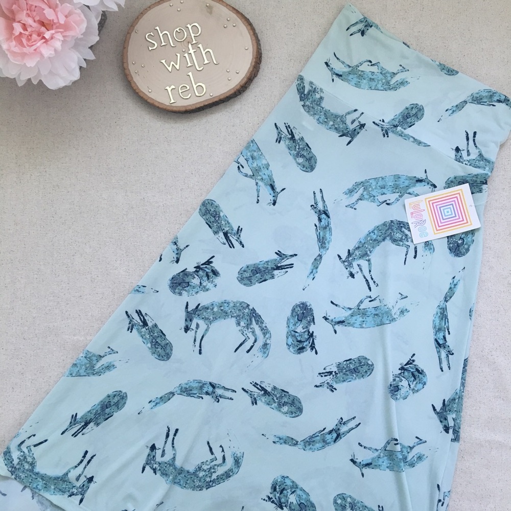 LulaRoe NWT Blue Fox Print Azure Skirt Size 3XL